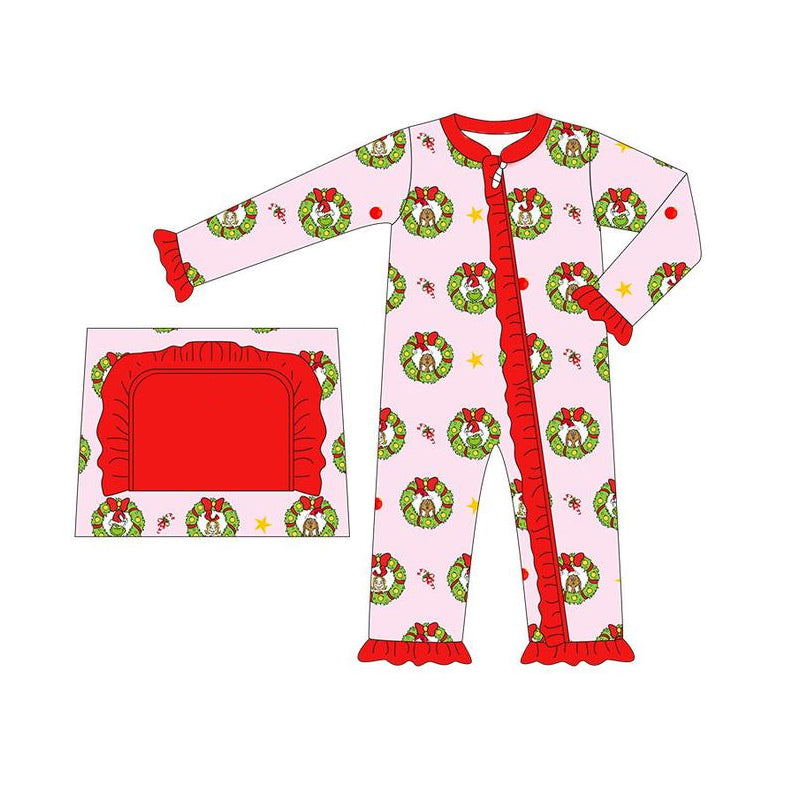 Baby Infant Girls Rompers Christmas Green Zip Rompers preorder LR1664