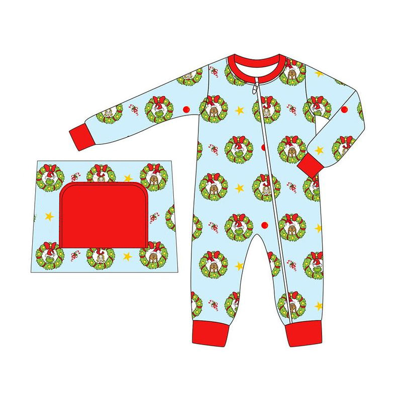 Baby Infant Boys Rompers Christmas Green Zip Rompers preorder LR1665