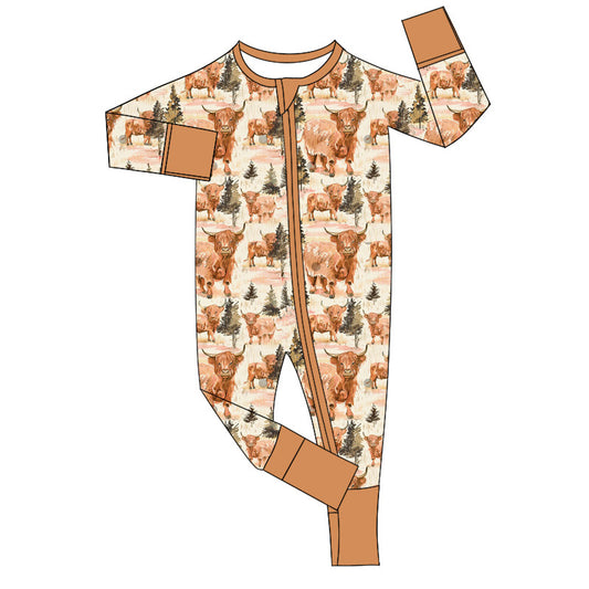 Baby Infant Boys Rompers Highland Cow Western Zip Rompers preorder LR1670