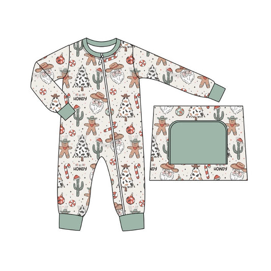 Baby Infant Boys Rompers Christmas Howdy Western Zip Rompers preorder LR1674