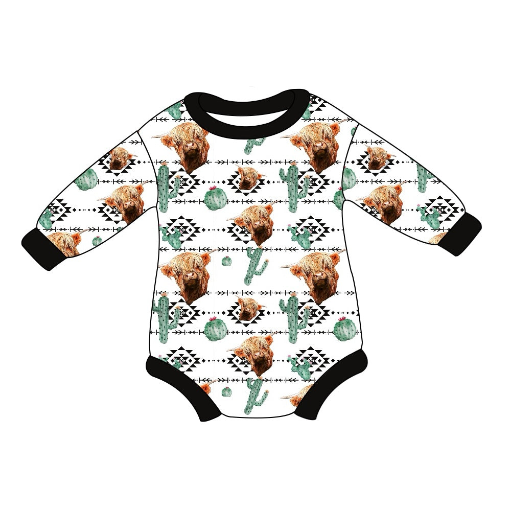 Baby Infant Boys Rompers Western Highland Cow Cactus Rompers preorder LR1679