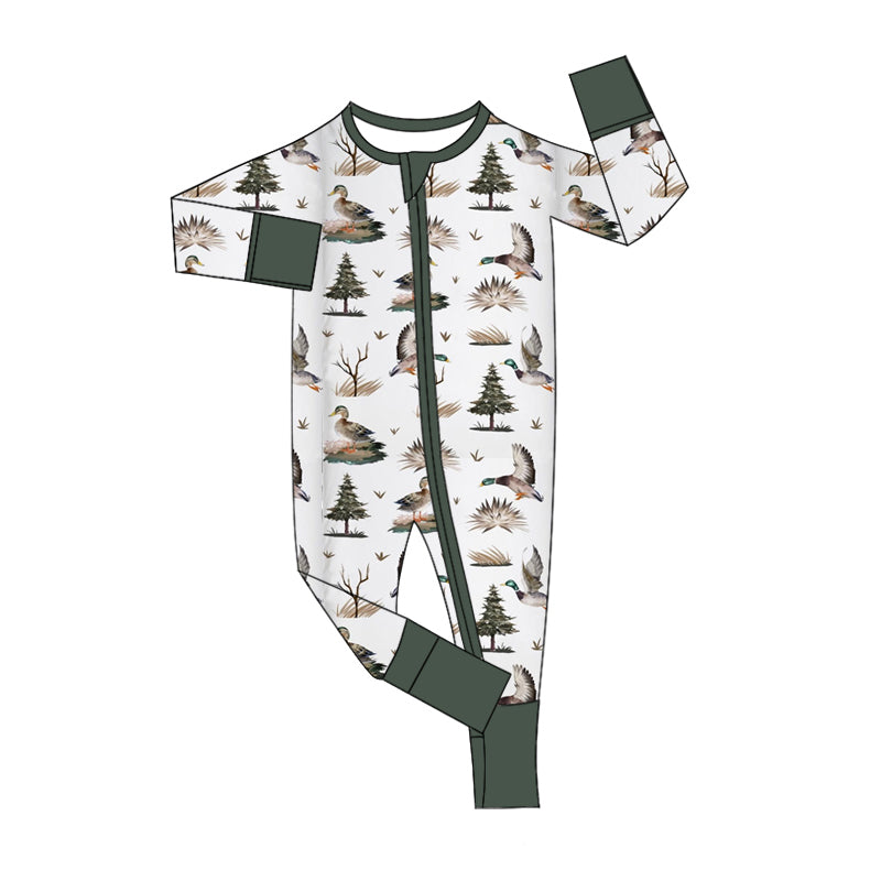 Baby Infant Boys Rompers Ducks Fall Trees Zip Rompers preorder LR1687