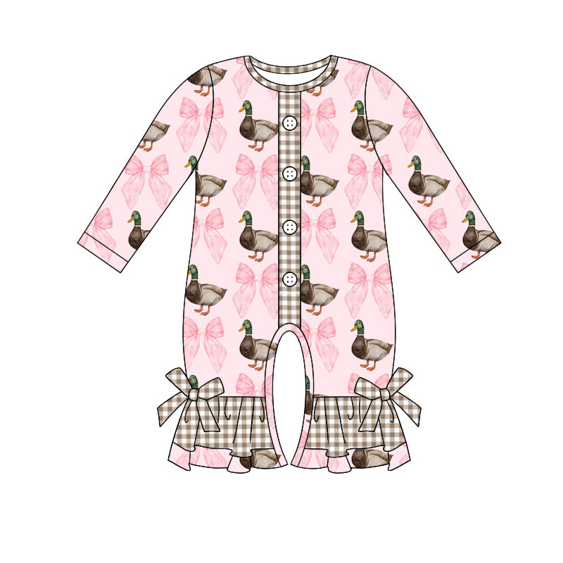 Baby Infant Girls Rompers Pink Mallard Ducks Bows Rompers preorder LR1690