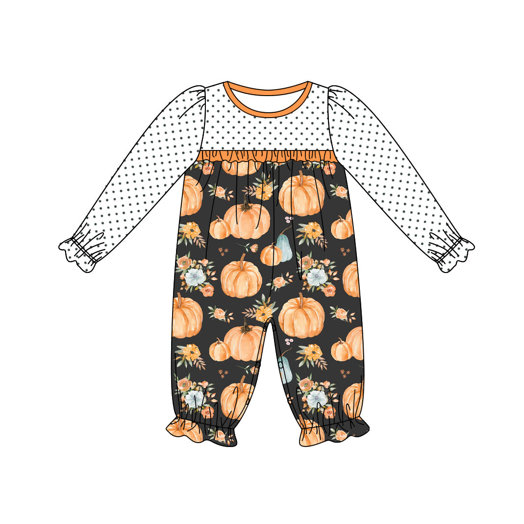 Baby Infant Girls Rompers Fall Dots Pumpkins Flowers Rompers preorder LR1691