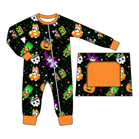 Baby Infant Boys Rompers Halloween Dogs Pumpkins Zip Long Sleeve Rompers preorder LR1695