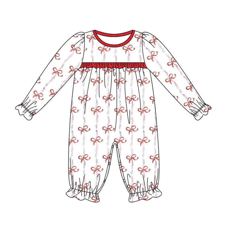 Baby Infant Girls Rompers Red Bows Long Sleeve Rompers preorder LR1699