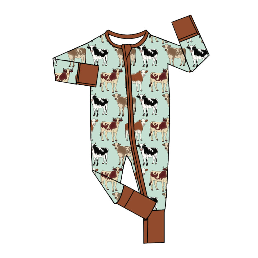 Baby Infant Boys Rompers Western Cows Farm Zip Rompers preorder LR1708