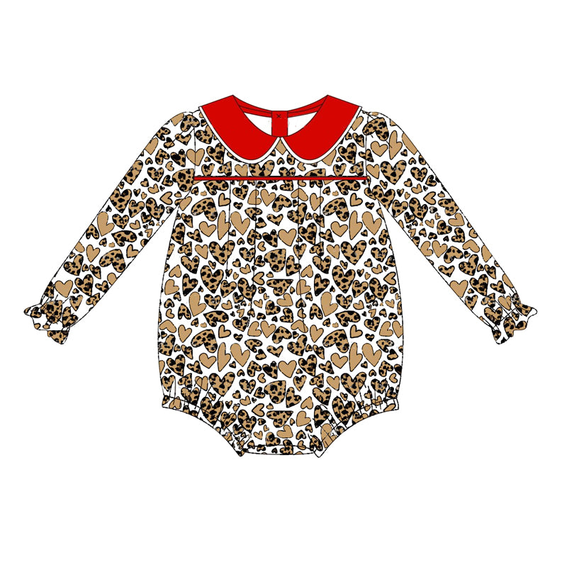 Baby Infant Girls Rompers Leopard Harts Long Sleeve Rompers preorder LR1715