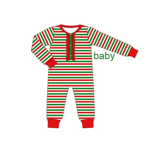 Baby Infant Girls Rompers Christmas Stripes Ruffle Rompers preorder LR1721