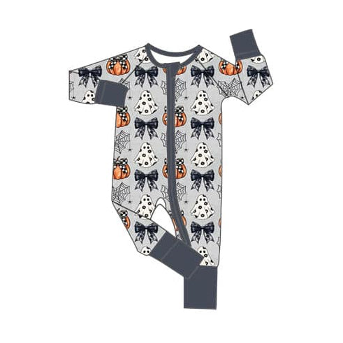 Baby Infant Girls Rompers Halloween Ghosts Bows Zip Rompers preorder LR1744