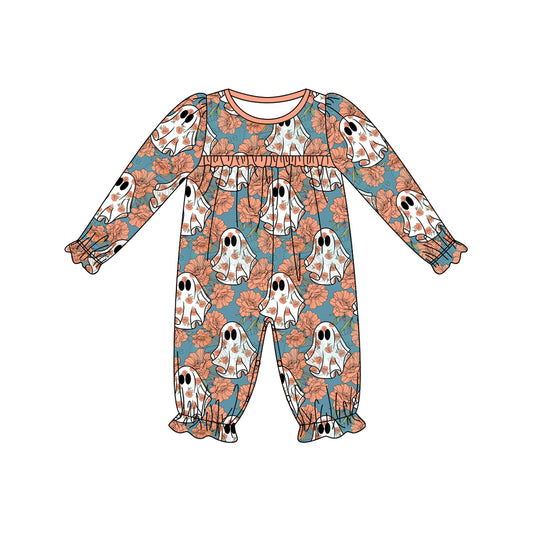 Baby Infant Girls Rompers Halloween Flowers Ghost Long Sleeve Rompers preorder LR1746