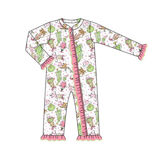 Baby Infant Girls Rompers Christmas Pink Zip Rompers preorder LR1796