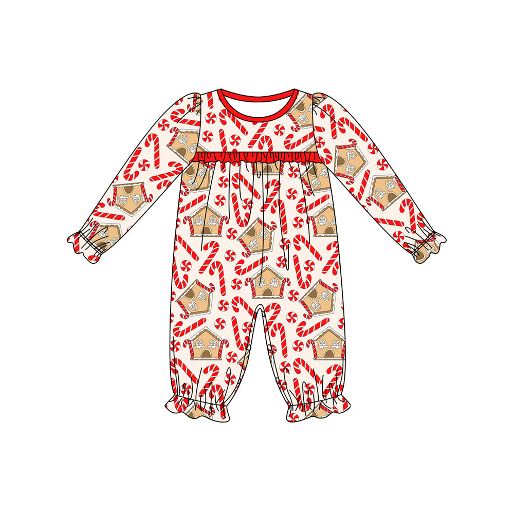 Baby Infant Girls Rompers Christmas Candy Cane House Rompers preorder LR1797