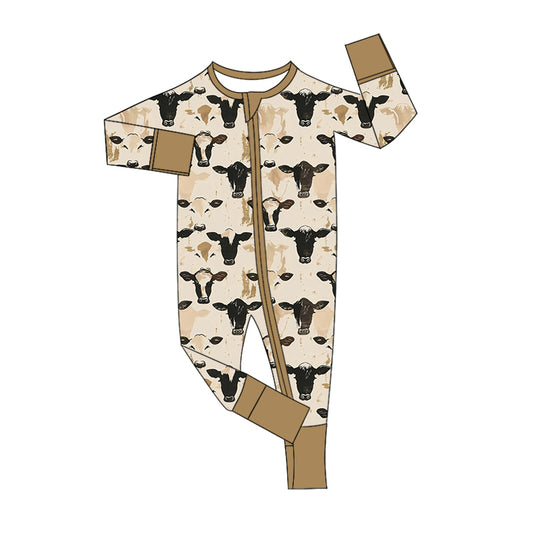 Baby Infant Boys Rompers Western Cow Black Zip Rompers preorder LR1799