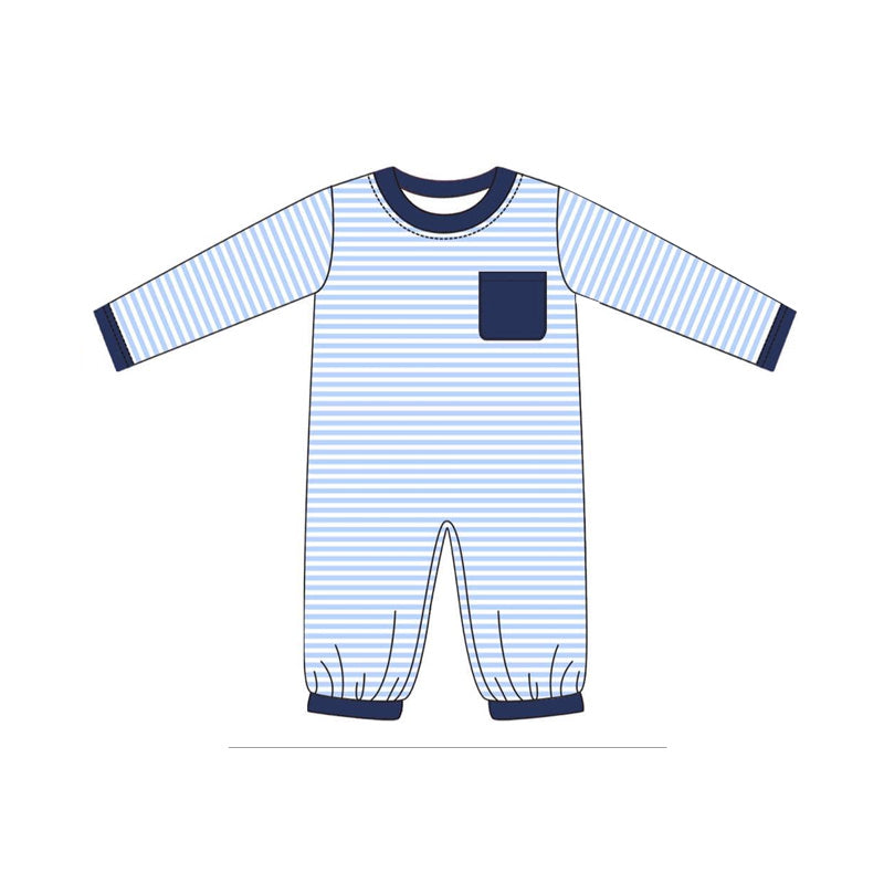 Baby Infant Boys Rompers Blue Stripes Pocket Rompers preorder LR1805