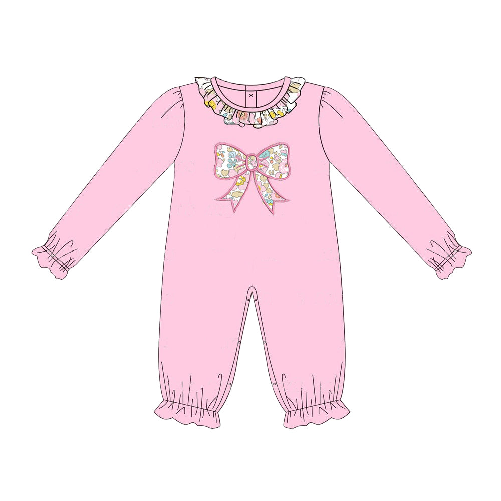 Baby Infant Girls Rompers Pink Flowers Bow Long Sleeve Rompers preorder LR1812