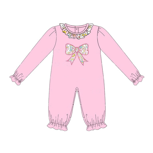 Baby Infant Girls Rompers Pink Flowers Bow Long Sleeve Rompers preorder LR1812