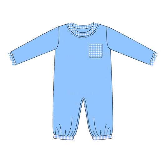 Baby Infant Boys Rompers Blue Pocket Long Sleeve Rompers preorder LR1814