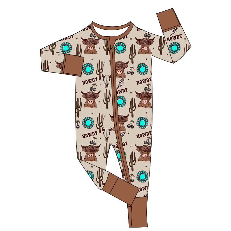 Baby Infant Kids Rompers Western Howdy Highland Cow Rompers preorder LR1821