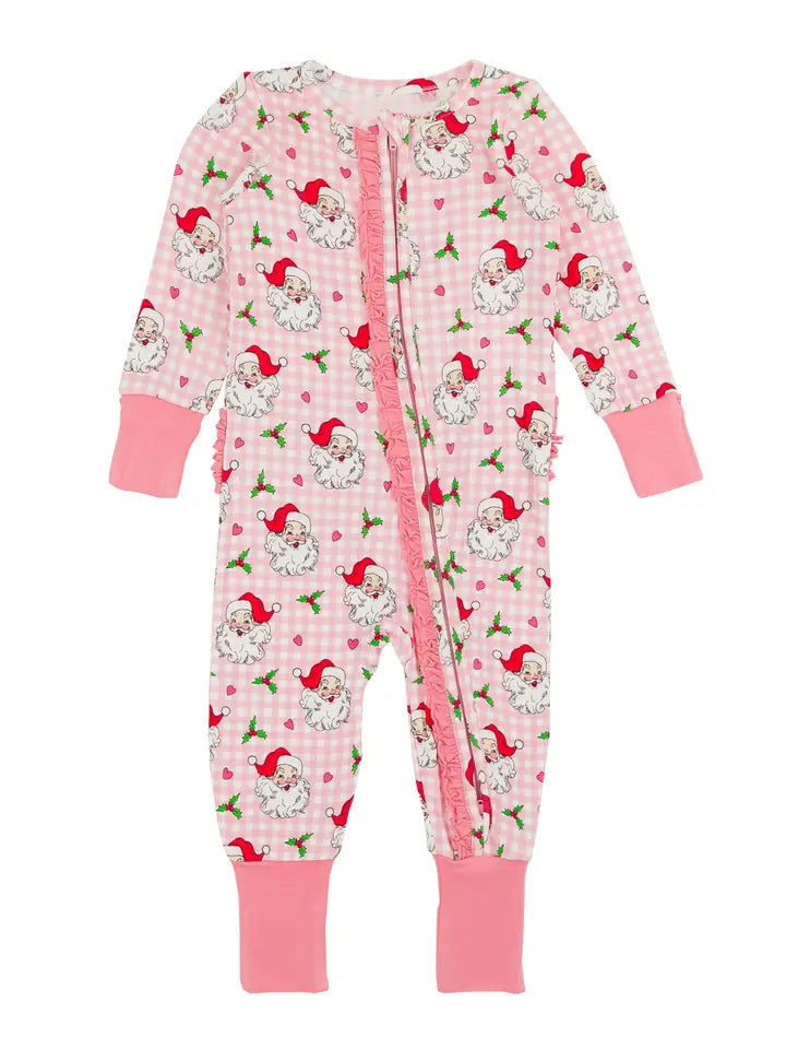 Baby Infant Girls Rompers Christmas Pink Santa Claus Zip Rompers preorder LR1833