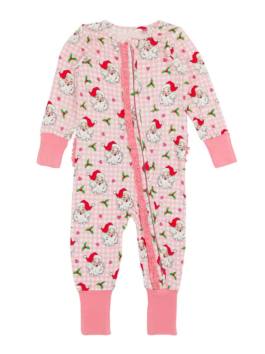 Baby Infant Girls Rompers Christmas Pink Santa Claus Zip Rompers preorder LR1833