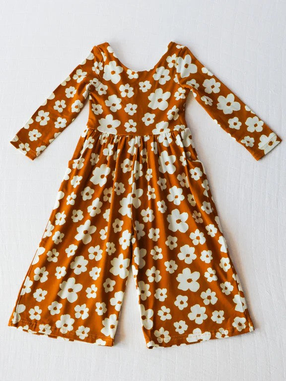 Baby Girls Jumpsuits Brown Flowers Long Sleeve Fall Jumpsuits Preorder LR1838