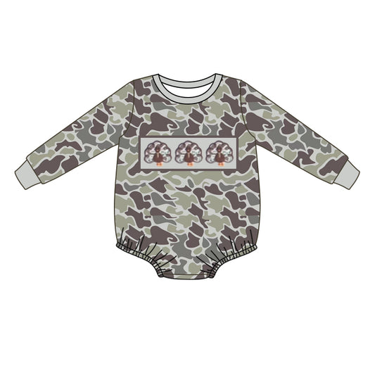 Baby Infant Boys Rompers Thanksgiving Green Camo Turkey Long Sleeve Rompers preorder LR1846