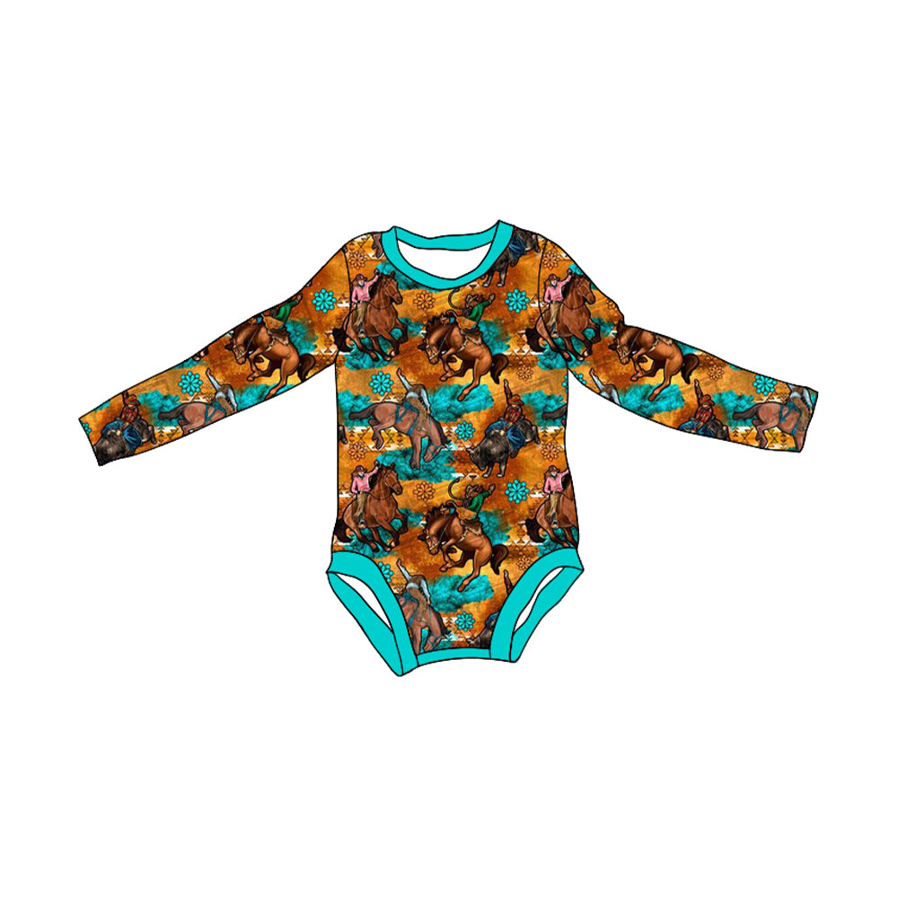 Baby Infant Boys Rompers Western Horse Long Sleeve Rompers preorder LR1853