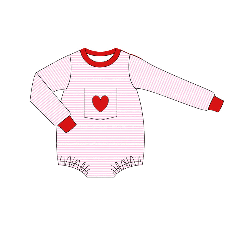 Baby Infant Girls Rompers Pink Stripes Heart Pocket Long Sleeve Rompers preorder LR1855