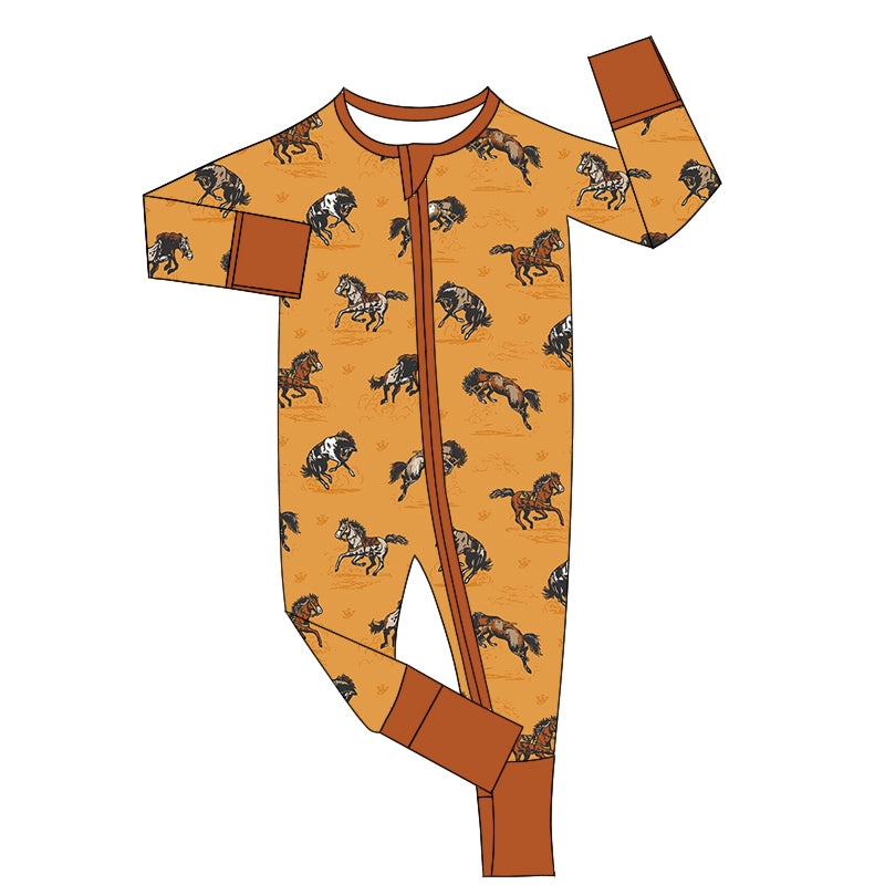 Baby Infant Boys Rompers Western Horse Zip Long Sleeve Rompers preorder LR1857