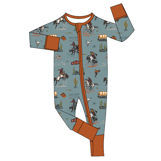 Baby Infant Boys Romeprs Western Rodeo Zip Long Sleeve Rompers preorderLR1858