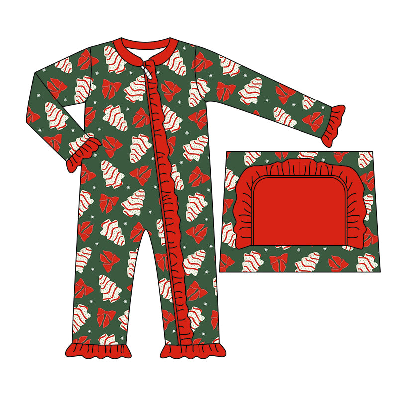 Baby Infant Girls Rompers Christmas Tree Ckae Bows Long Sleeve Rompers preorder LR1873