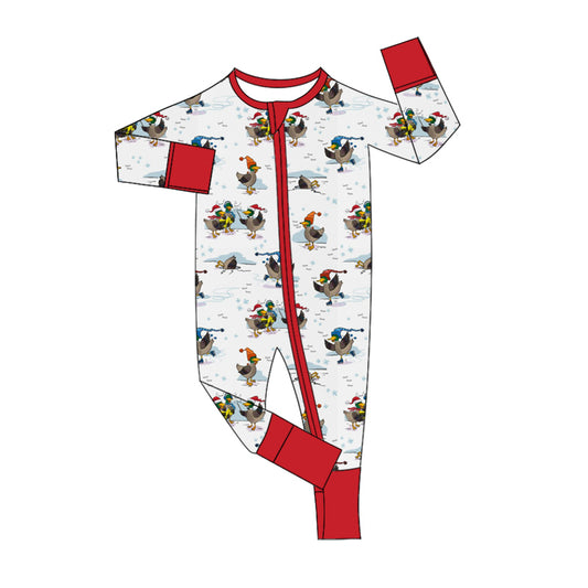 Baby Infant Boys Rompers Ducks Christmas Red Zip Rompers preorder LR1874