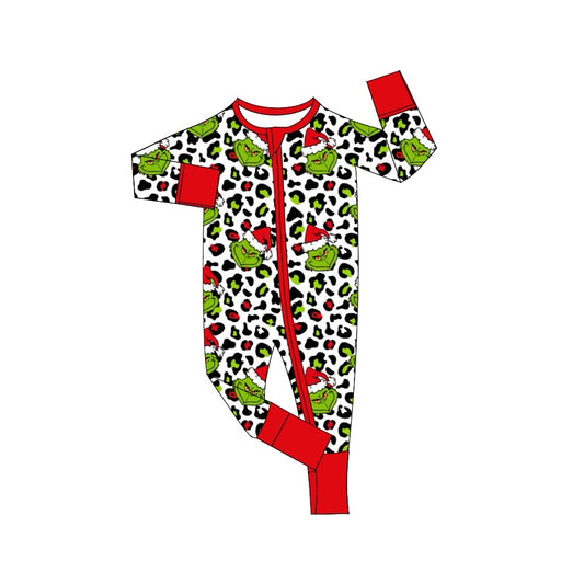 Baby Infant Boys Rompers Leopard Christmas Green Zip Rompers preorder LR1875