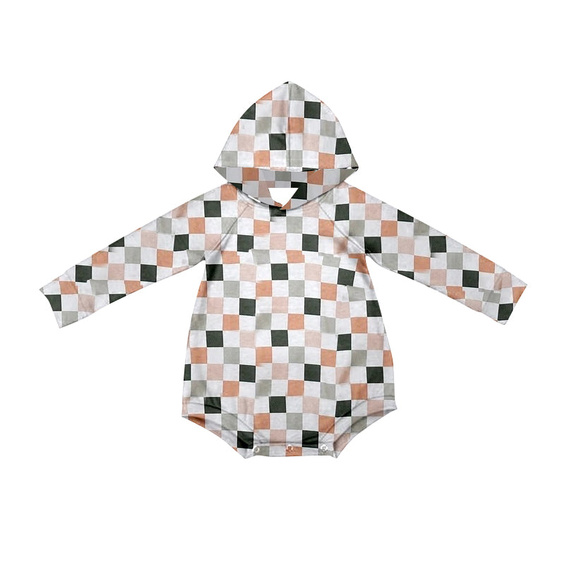 Baby Infant Boys Rompers Green Checkered Hooded Rompers preorder LR1881