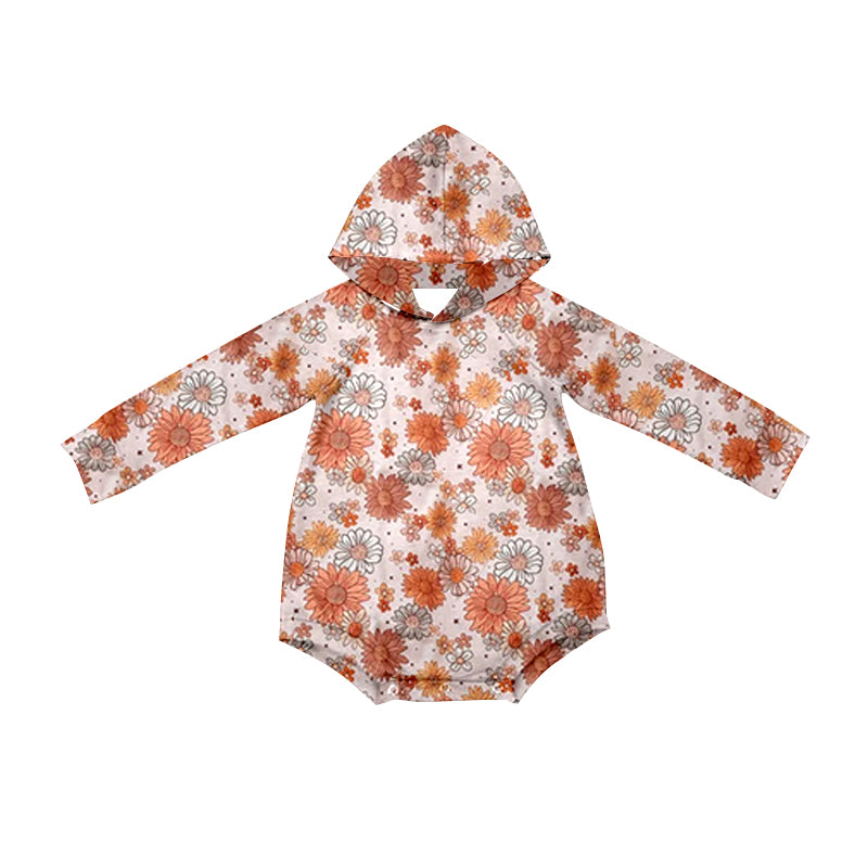 Baby Infant Girls Rompers Fall Orange Flowers Hooded Rompers preorder LR1883