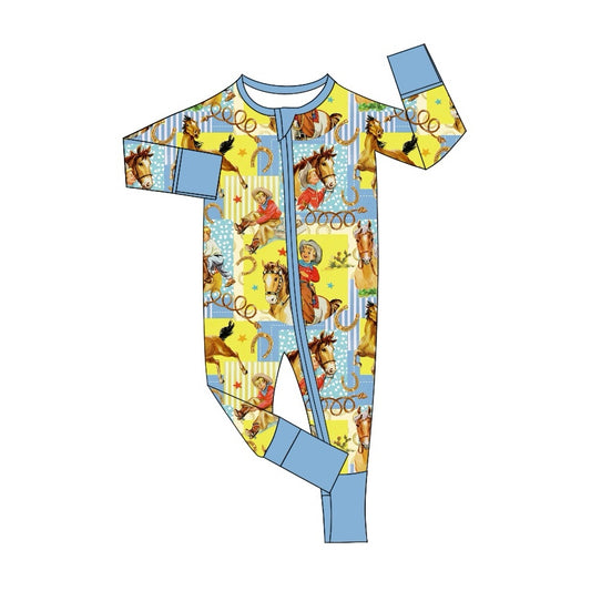 Baby Infant Boys Rompers Western Rodeo Cowboy Zip Rompers preorder LR1889