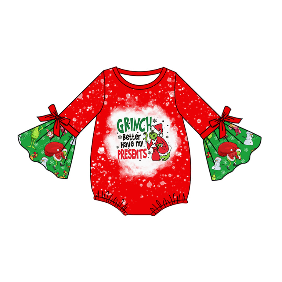 Baby Infant Girls Rompers Christmas Green Red Long Sleeve Rompers preorder LR1893