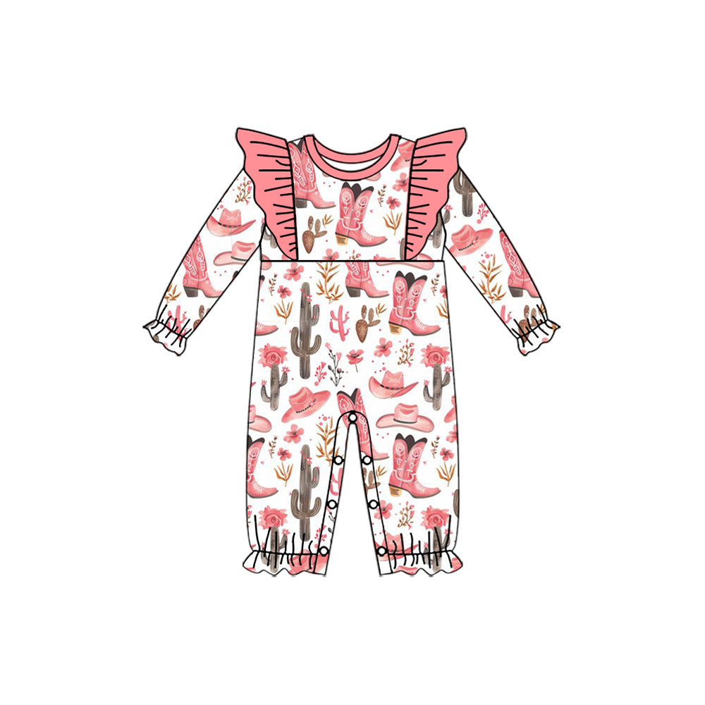 Baby Infant Girls Rompers Western Pink Boots Cactus Rompers preorder LR1900