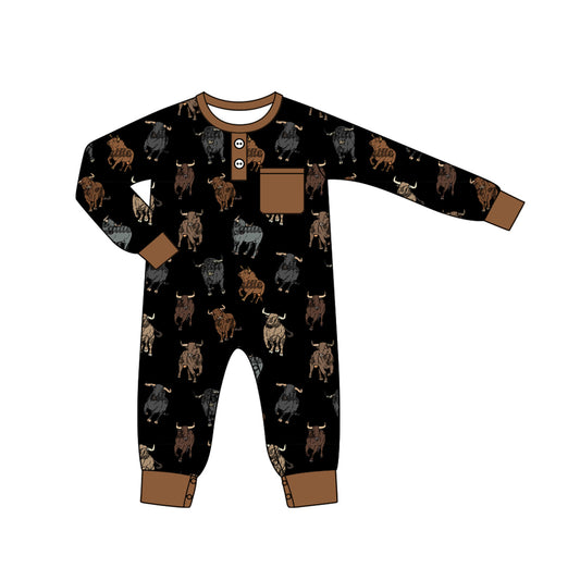 Baby Infant Boys Rompers Black Cow Western Long Sleeve Rompers preorder LR1902