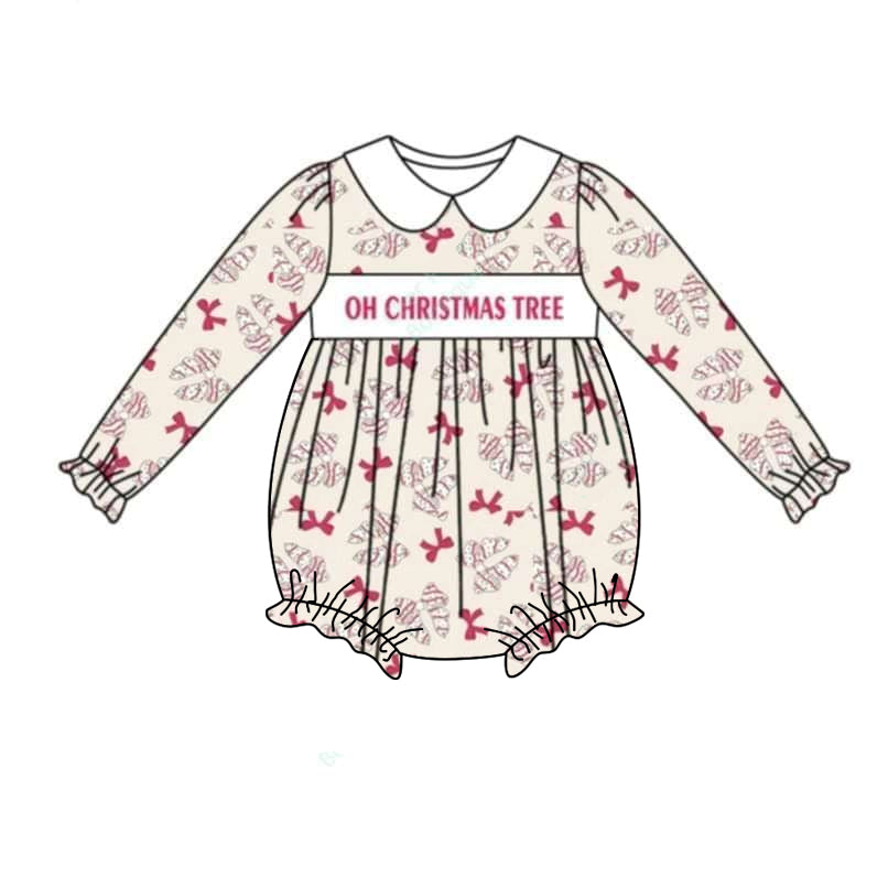 Baby Infant Girls Rompers Christmas Tree Bows Long Sleeve Rompers preorder LR1907