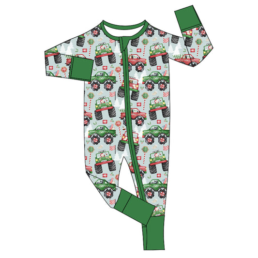 Baby Infant Boys Rompers Christmas Trucks Zip Rompers preorder LR1923