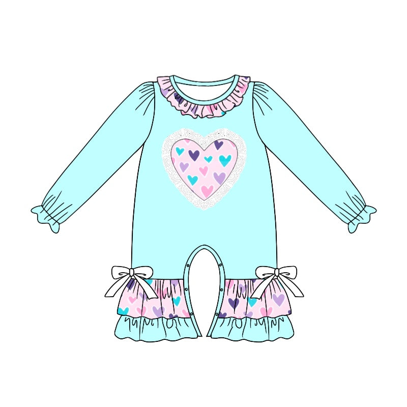 Baby Infant Girls Rompers Aqua Hearts Bow Rompers preorder LR1927