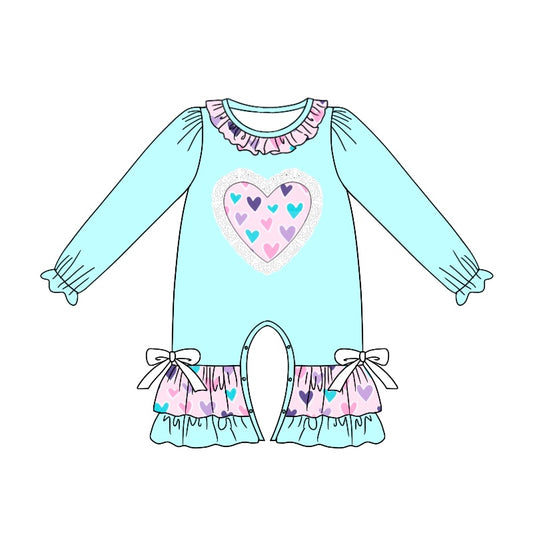 Baby Infant Girls Rompers Aqua Hearts Bow Rompers preorder LR1927