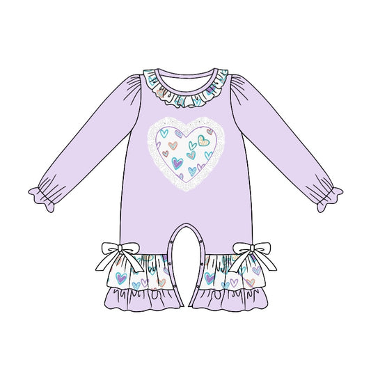 Baby Infant Girls Rompers Lavender Hearts Bow Rompers preorder LR1928