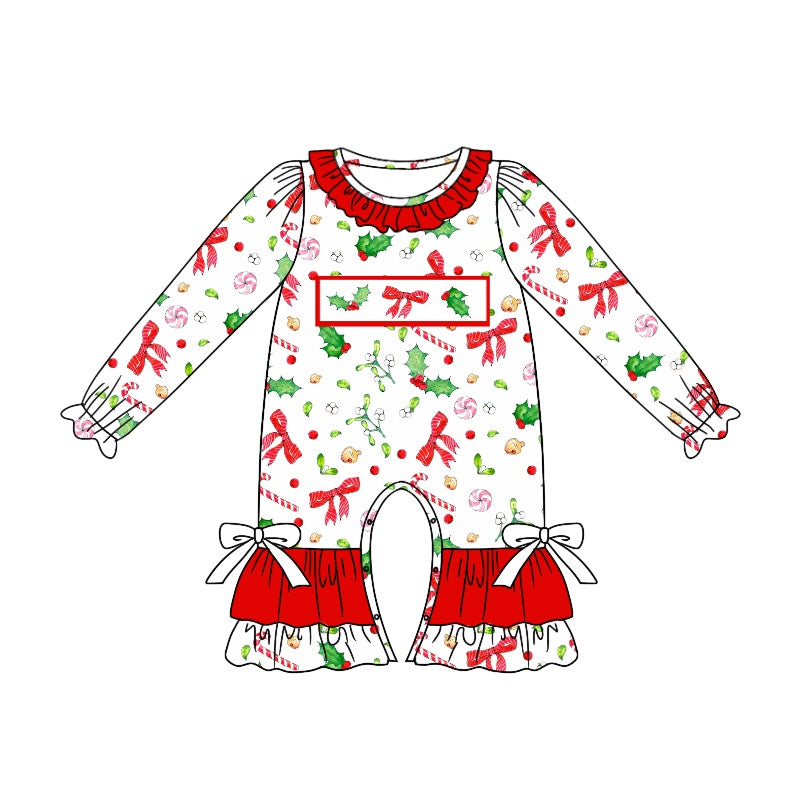 Baby Infant Girls Rompers Christmas Bows Long Sleeve Rompers preorder LR1931