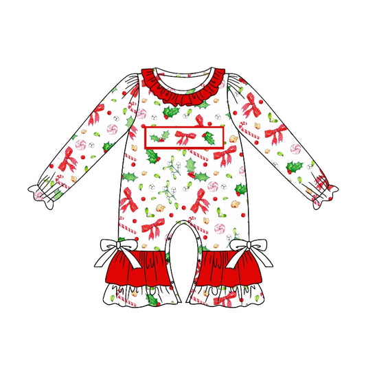 Baby Infant Girls Rompers Christmas Bows Long Sleeve Rompers preorder LR1931