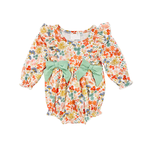 Baby Infant Girls Rompers Orange Flowers Long Sleeve Rompers preorder LR1940