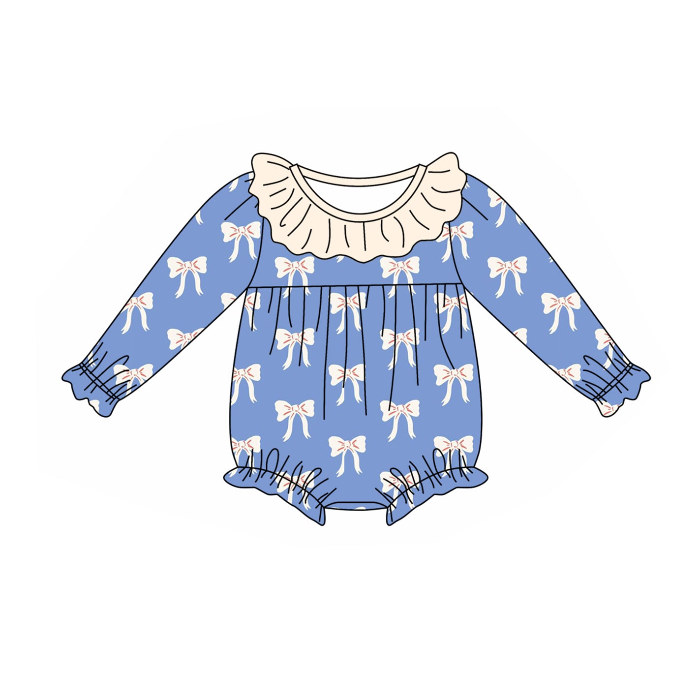 Baby Infant Girls Rompers Blue Bows Ruffle Long Sleeve Rompers preorder LR1941