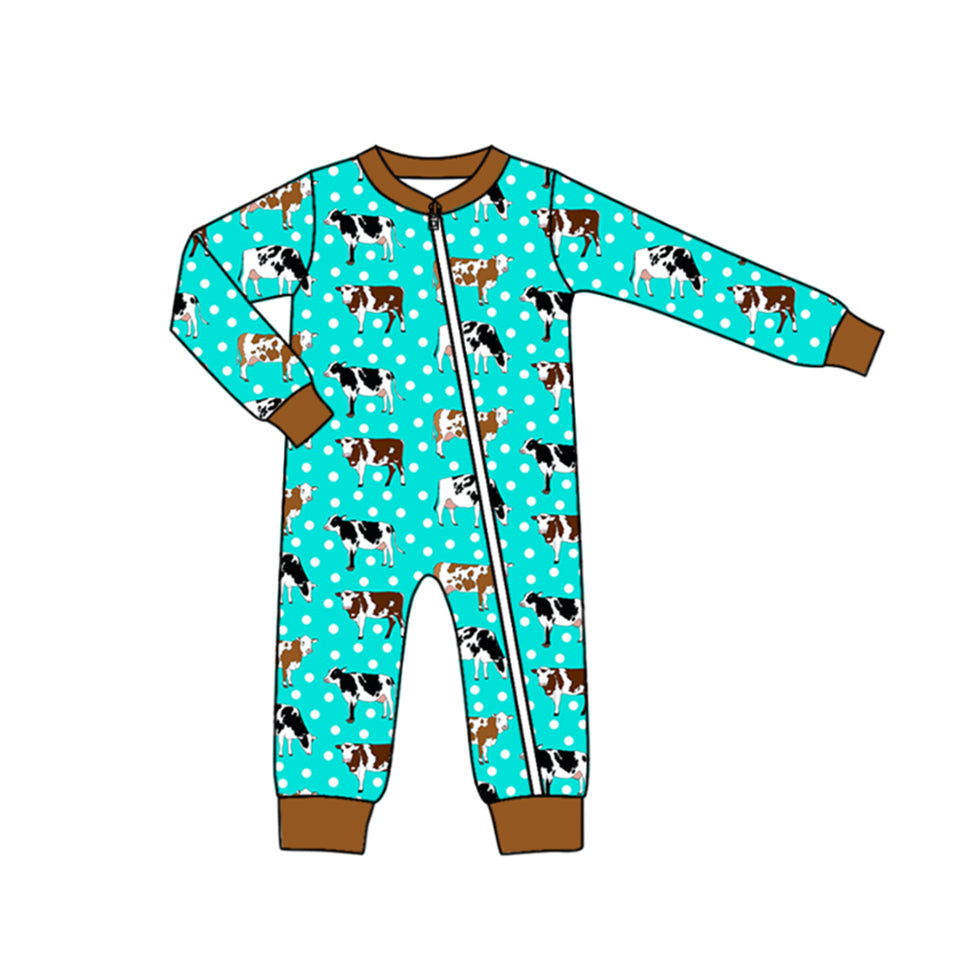 Baby Infant Boys Rompers Western Cows Zip Rompers preorder LR1943